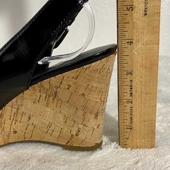 FRANCO SARTO Carnival Black Patent Leather Cork Wedges Women 10 Pinup espadrille - Picture 2 of 7